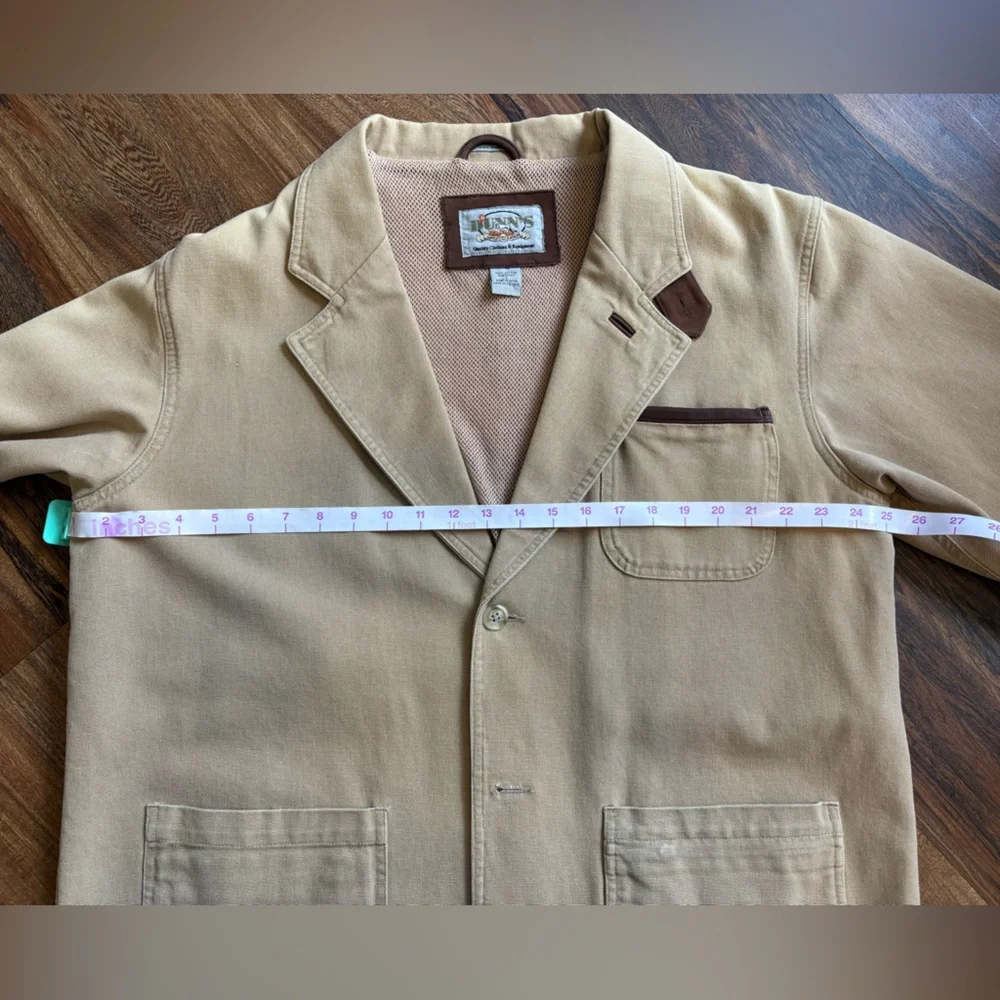 Dunn’s Supply Khaki Hunting Outdoor Shooting Jacket  100% Cotton Elbow Patches L